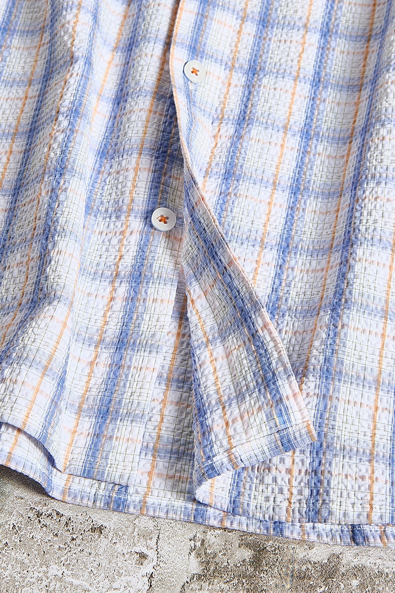 Wholesale,Nicoby Age of Wisdom, Nicoby Age of Wisdom Blue/Orange Plaid Seersucker Shirt, Blue, Extra Large-49-TagXL