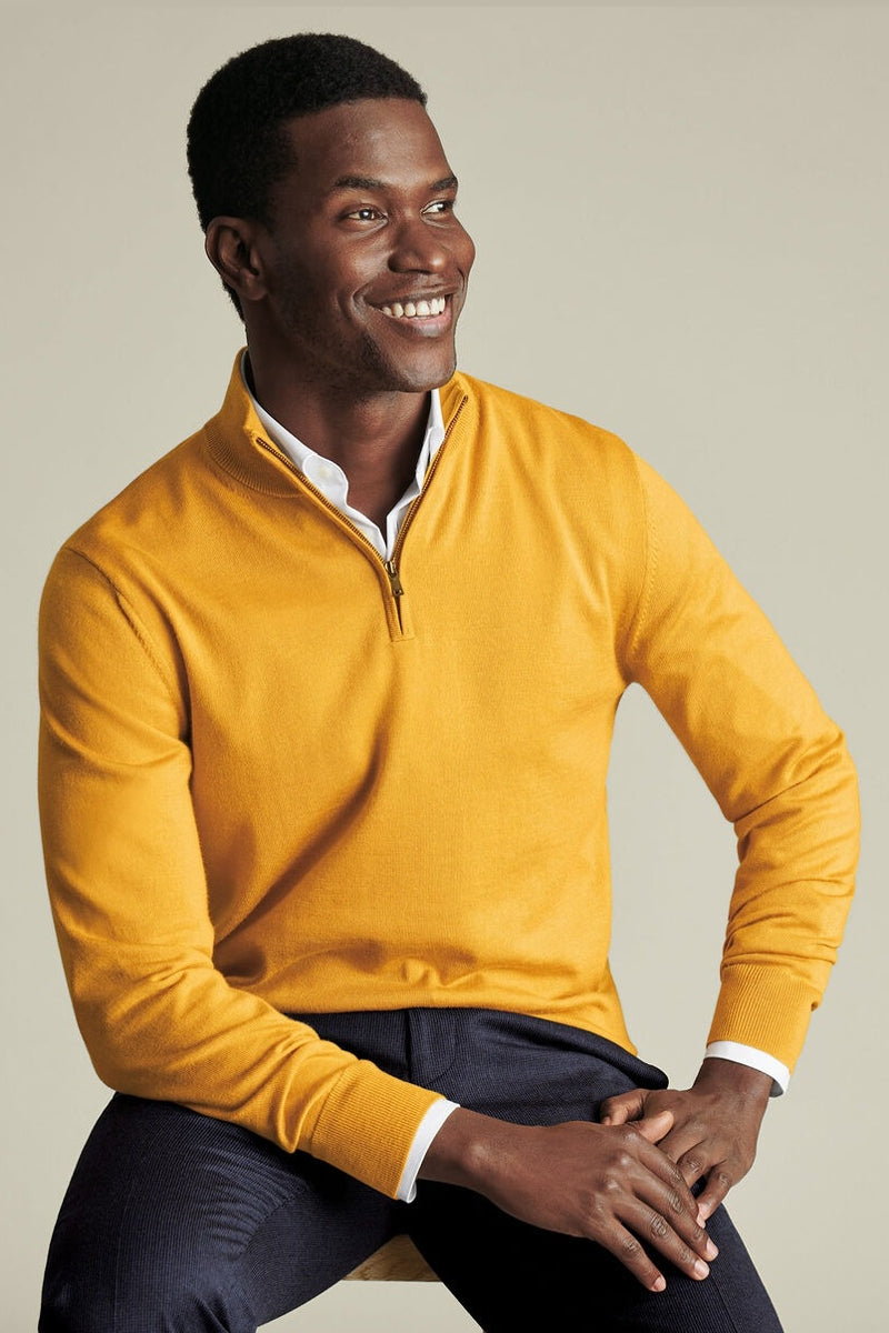 Wholesale,Charles Tyrwhitt, Charles Tyrwhitt Yellow Pure Merino Wool Qtr Zip, Yellow, Small-39-TagS