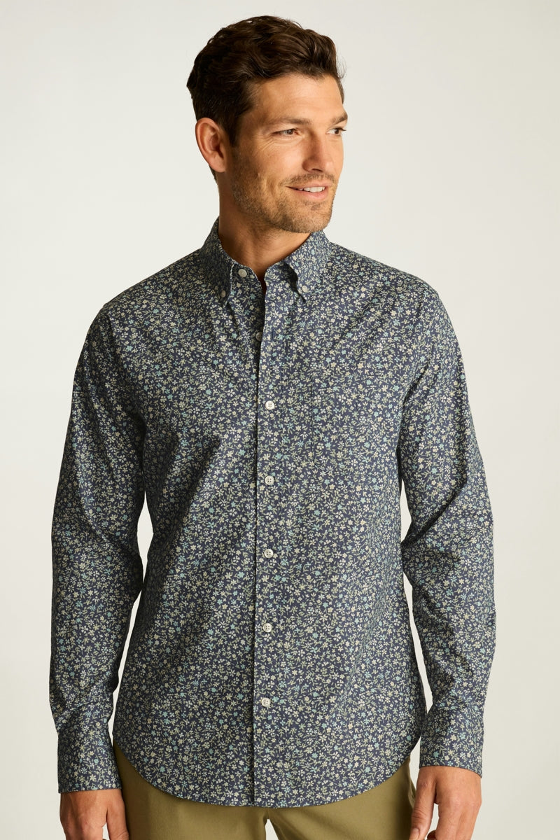 Wholesale,Bonobos, Bonobos Washed Green/Navy Prescott Floral Print Stretch Shirt, Green, Small-40-TagSMedium-43-TagMLarge-46-TagLExtra Large-49-TagXLExtra Extra Large-52-TagXXL