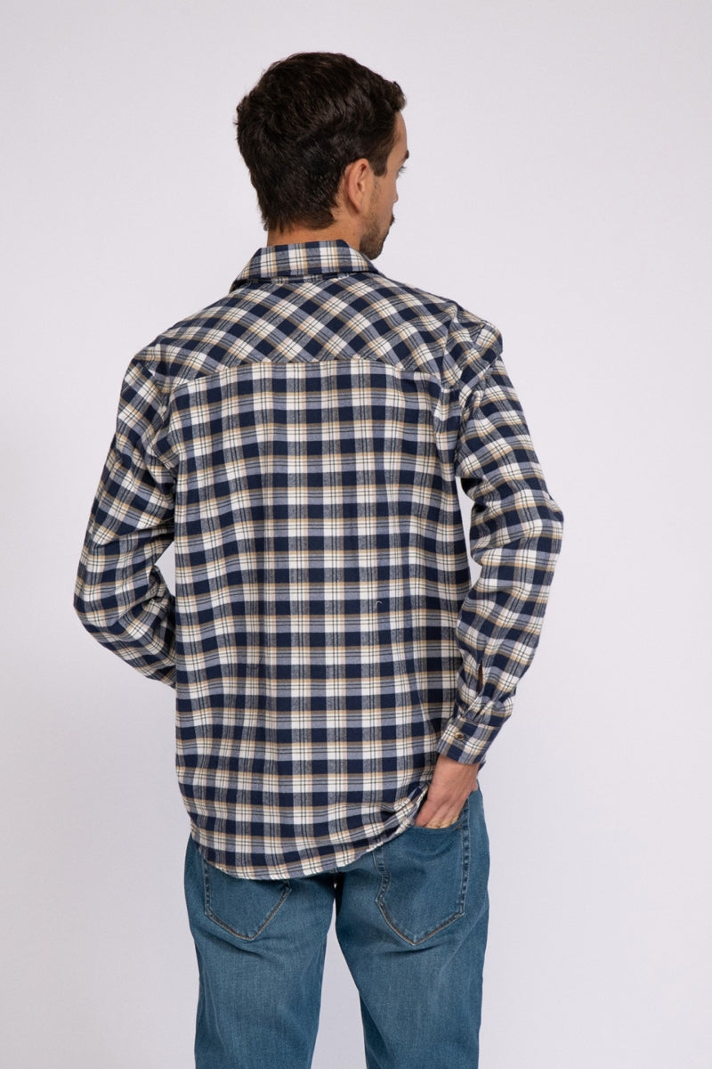 Faire,SMF, SMF Navy/White Plaid Flannel Shirt, Blue, Medium-46-TagM