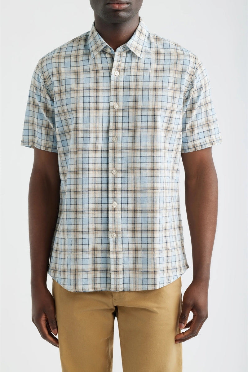 Wholesale,James Campbell, James Campbell Sky/Tan Plaid Cotton/Linen Blend Shirt, Blue, Extra Large-50-TagXL