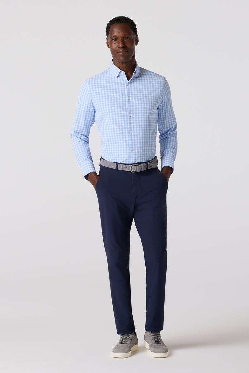 Wholesale,Mizzen + Main, Mizzen + Main Light Blue/White Gingham Trim Dress Shirt, Blue, Small-41-TagSMedium-43-TagMLarge-46-TagLExtra Large-49-TagXL