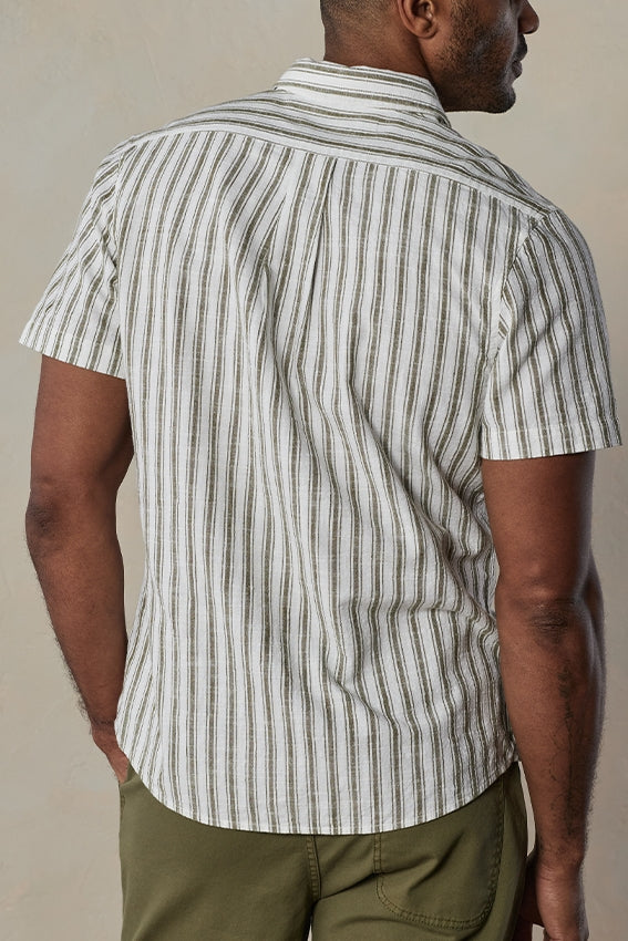 Wholesale,The Normal Brand, The Normal Brand White/Olive Stripped Short Sleeve Button Up Shirt, White, Small-40-TagS