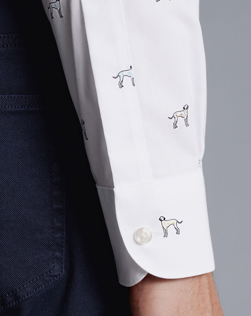 Wholesale,Charles Tyrwhitt, Charles Tyrwhitt White Dalmatian Print Semi-Spread Collar Non-Iron Classic Fit Shirt, White, Extra Large-48-TagL