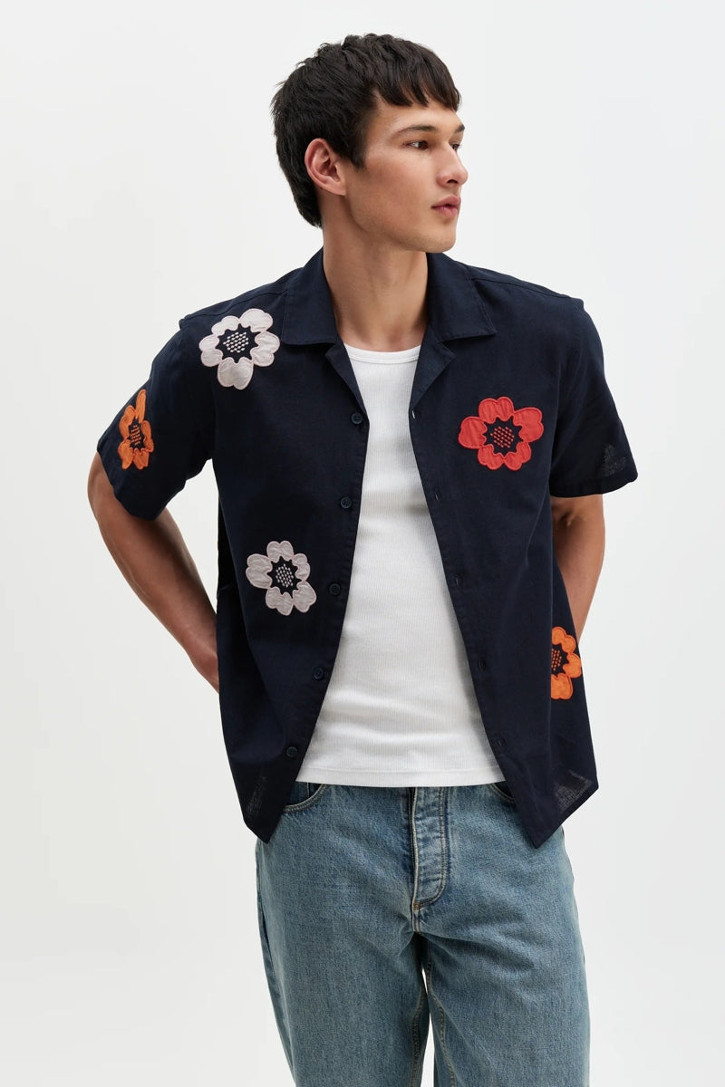 Wholesale,Wax London, Wax London Navy Floral Botanical Applique Shirt, Blue, Extra Large-49-TagXL