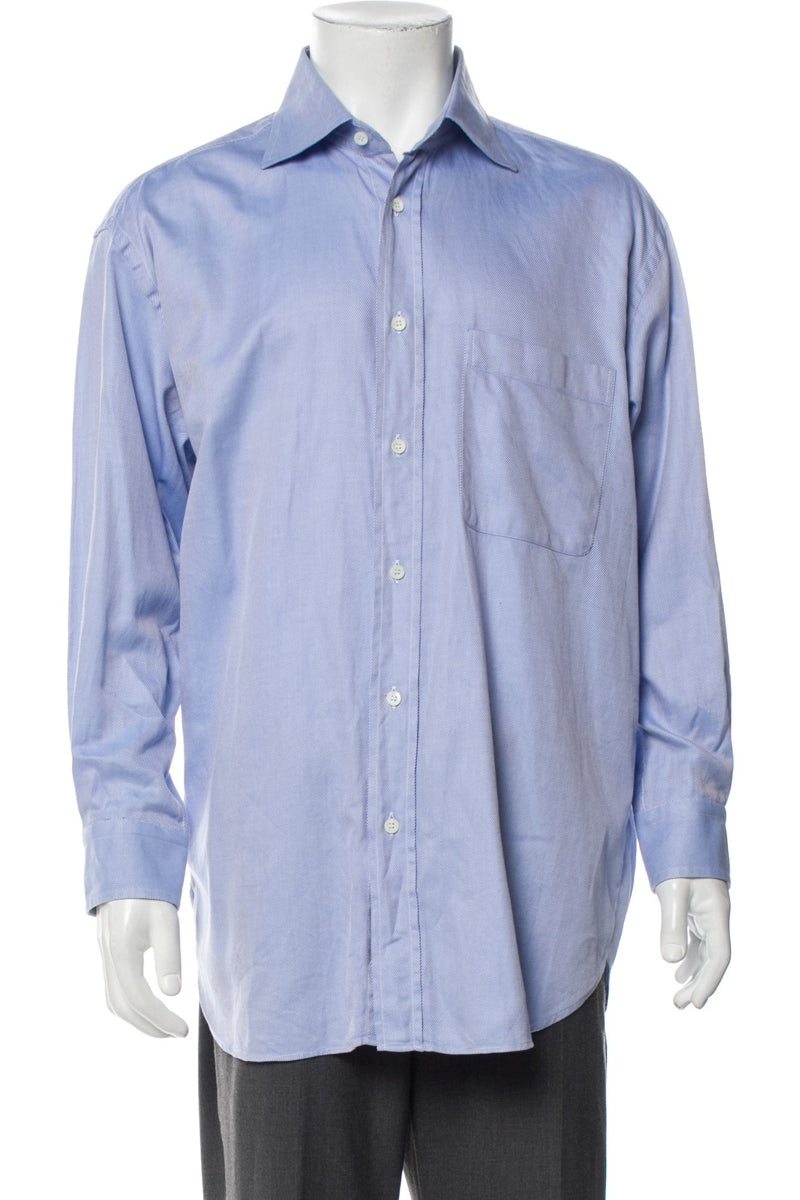 RealReal,Brioni, Brioni Blue Twill Long Sleeve Dress Shirt, Blue, Large-47-TagL