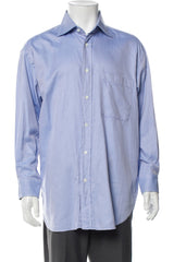 Brioni Blue Twill Long Sleeve Dress Shirt