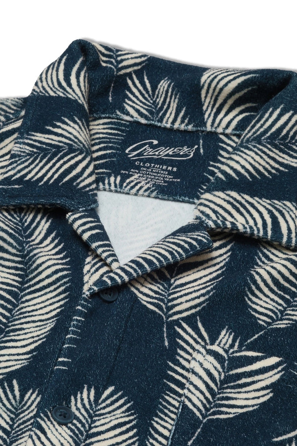 Grayers Navy Leaf Print French Terry Shirt