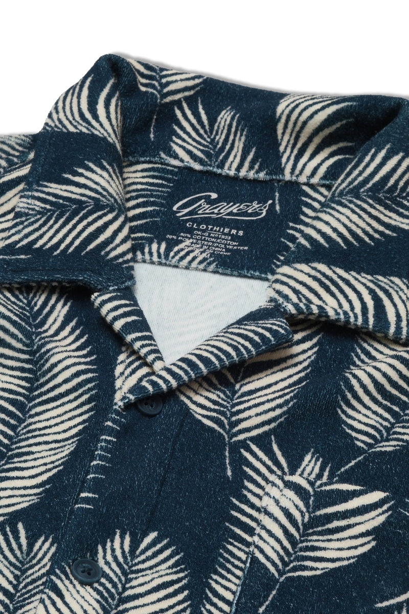 Faire,Grayers, Grayers Navy Leaf Print French Terry Shirt, Blue, Extra Large-50-TagXL