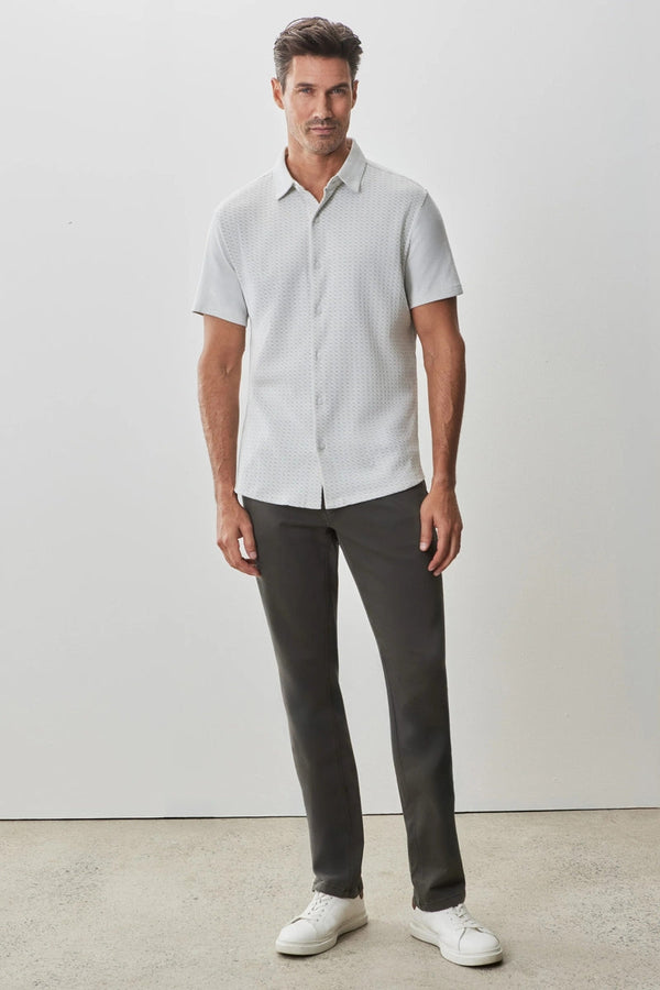 Robert Barakett Shadow Green Houndstooth Print Knit Shirt