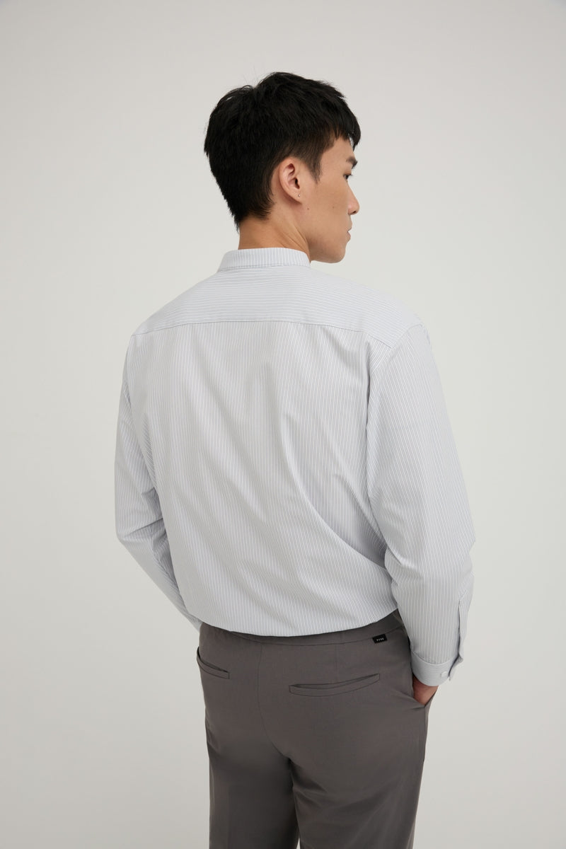 Direct From Brand,FYNE, FYNE Light Blue/White Stripe Stand Collar Moisture Absorption Shirt, Blue, Medium-44-TagM