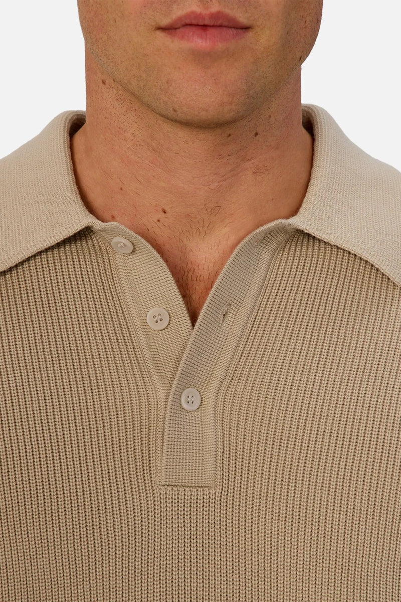 Wholesale,INDUSTRIE AUSTRALIA, INDUSTRIE AUSTRALIA Sand Dune Three-button Knitted Polo, Tan, Medium-50-TagM