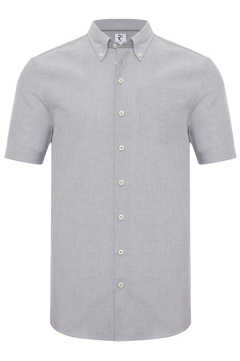 Direct From Brand,R2 Amsterdam, R2 Amsterdam Grey Oxford Weave Shirt, Grey, Medium-44-Tag41Large-46-Tag42Medium-43-Tag40