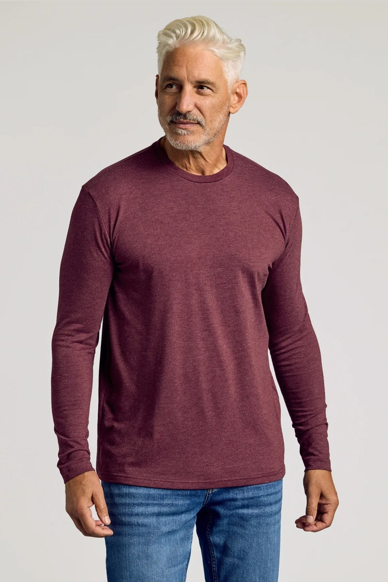Faire,True Classic, True Classic Heather Burgundy Long Sleeve T-Shirt, Red, Large-43-TagLExtra Large-47-TagXLMedium-40-TagMSmall-38-TagS