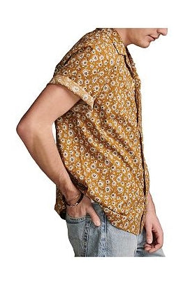 Other,Lucky Brand, Lucky Brand Gold Dandelion Printed Camp Collar Short Sleeve Shirt, Yellow, Medium-44-TagM