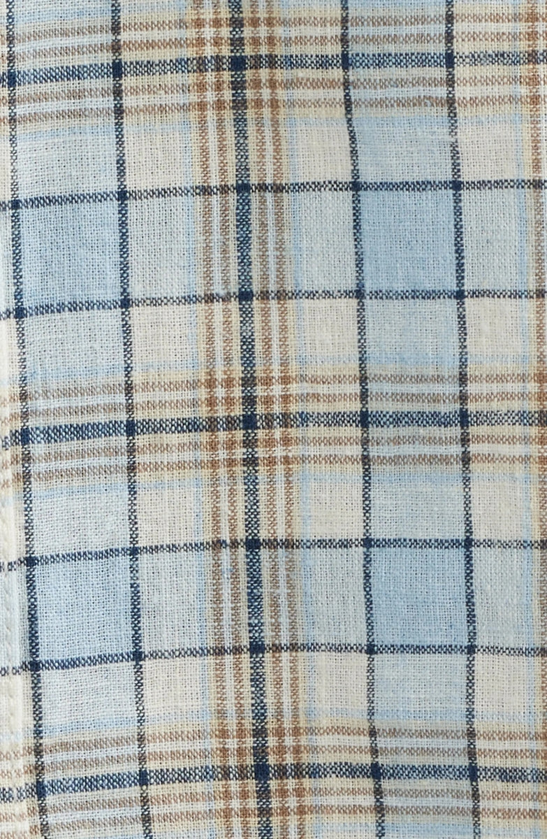 Wholesale,James Campbell, James Campbell Sky/Tan Plaid Cotton/Linen Blend Shirt, Blue, Small-42-TagSMedium-44-TagMLarge-46-TagLExtra Large-50-TagXL