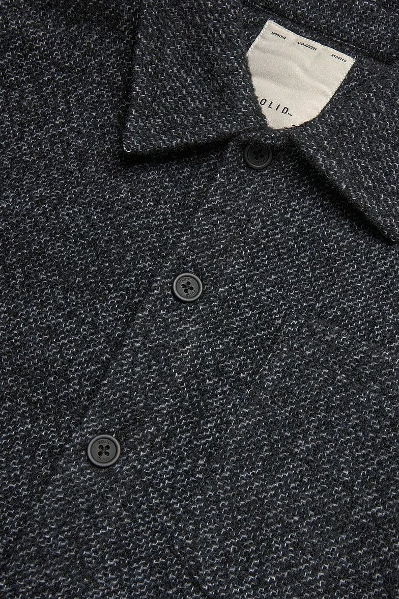 Wholesale,Solid, Solid Black Wool Blend Textured Shacket, Black, Medium-45-TagMLarge-47-TagLExtra Large-50-TagXL