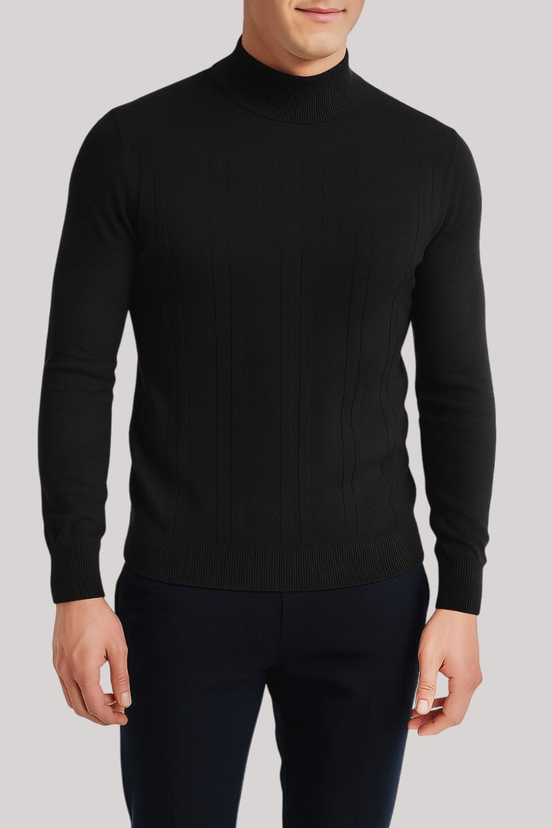 Wholesale,Jakamen, Jakamen Black Mockneck Textured Sweater, Black, Small-38-TagM