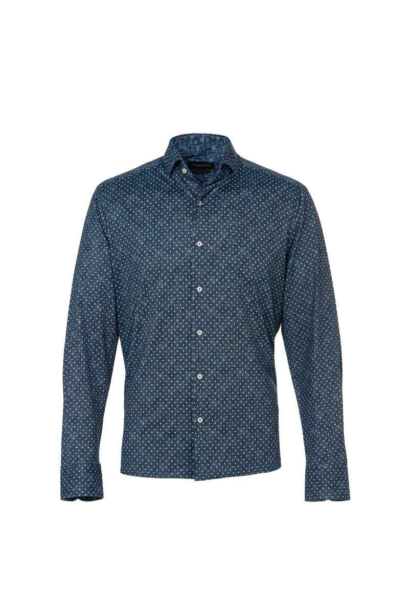 Wholesale,Luchiano Visconti, Luchiano Visconti Black with Blue Geo Dot Herringbone Shirt, Black, Large-50-TagL