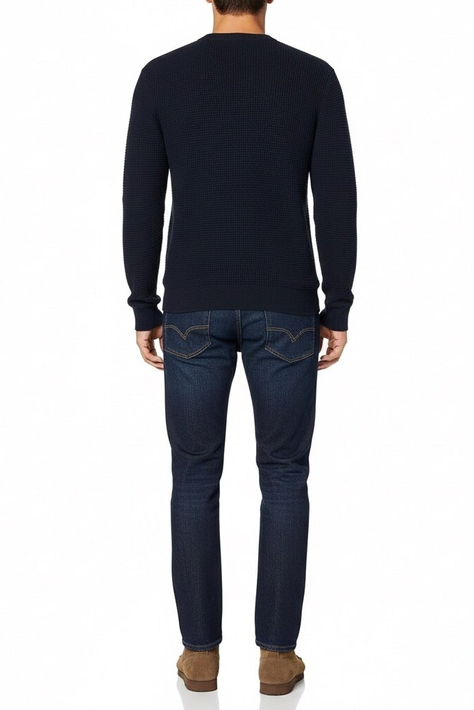 Wholesale,James Campbell, James Campbell Navy Waffle Knit Sweater, Blue, Extra Extra Large-52-TagXXL