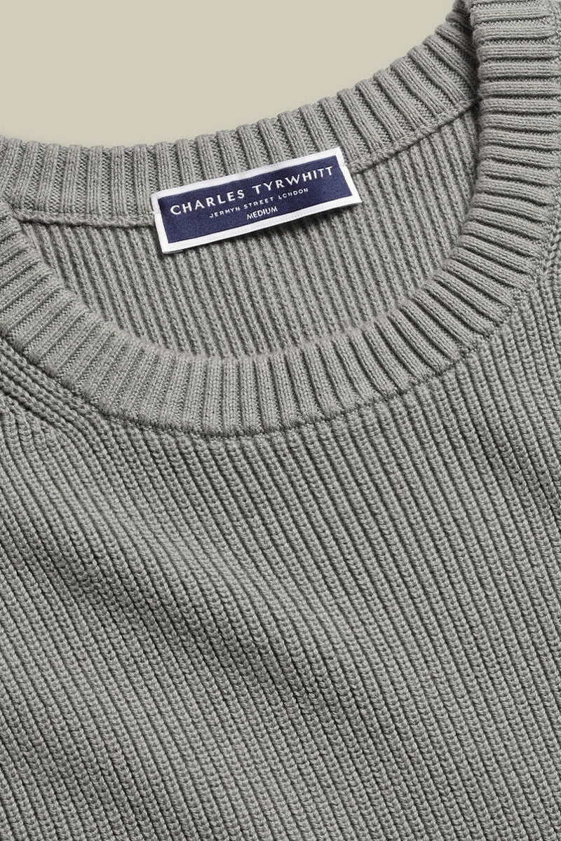 Wholesale,Charles Tyrwhitt, Charles Tyrwhitt Grey Rib Knit Textured Sweater, Grey, Small-39-TagS