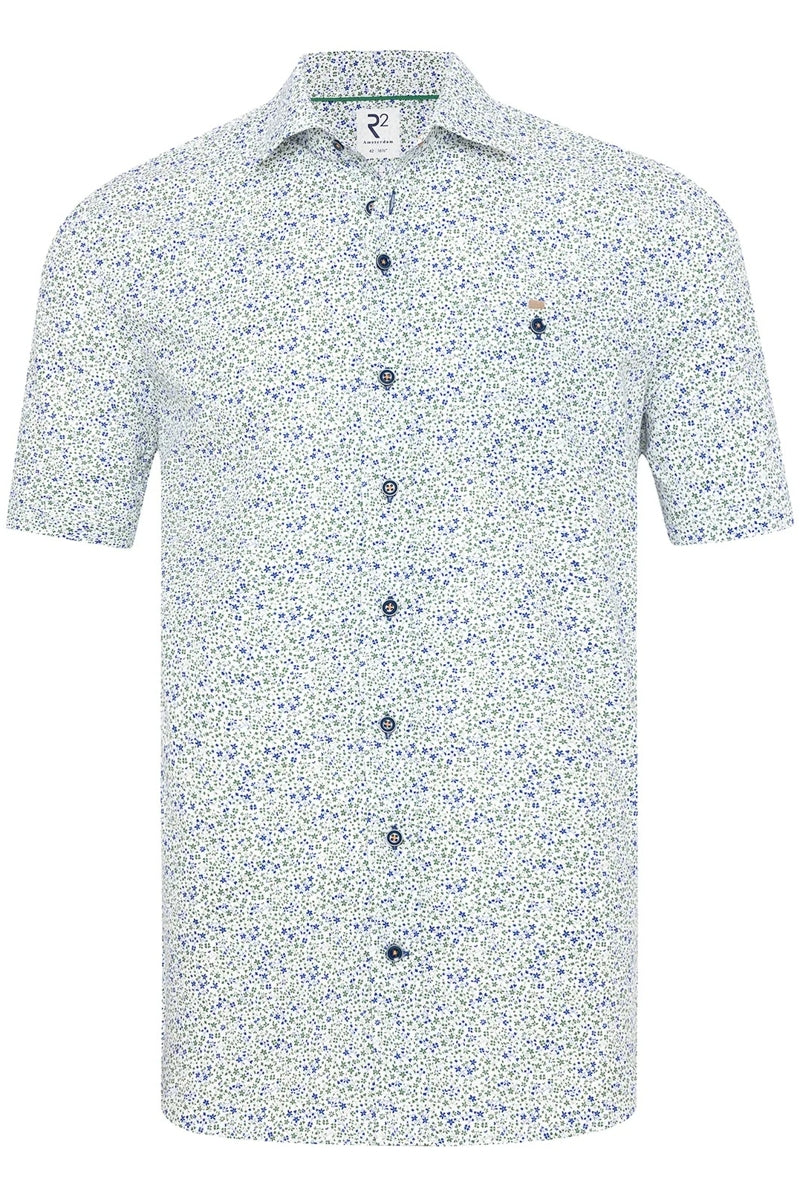 Direct From Brand,R2 Amsterdam, R2 Amsterdam Green/Blue Floral Print Poplin Shirt, Green, Large-46-Tag42Extra Large-50-Tag44Extra Large-48-Tag43