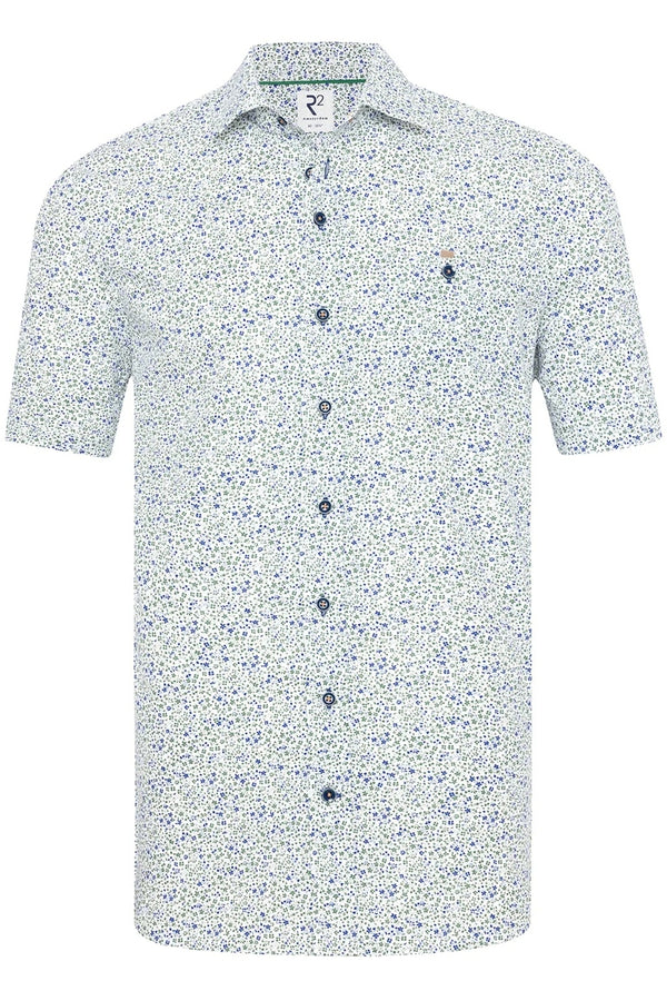 R2 Amsterdam Green/Blue Floral Print Poplin Shirt