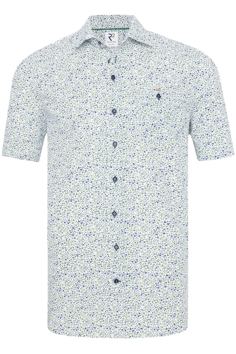 Direct From Brand,R2 Amsterdam, R2 Amsterdam Green/Blue Floral Print Poplin Shirt, Green, Extra Large-50-Tag44