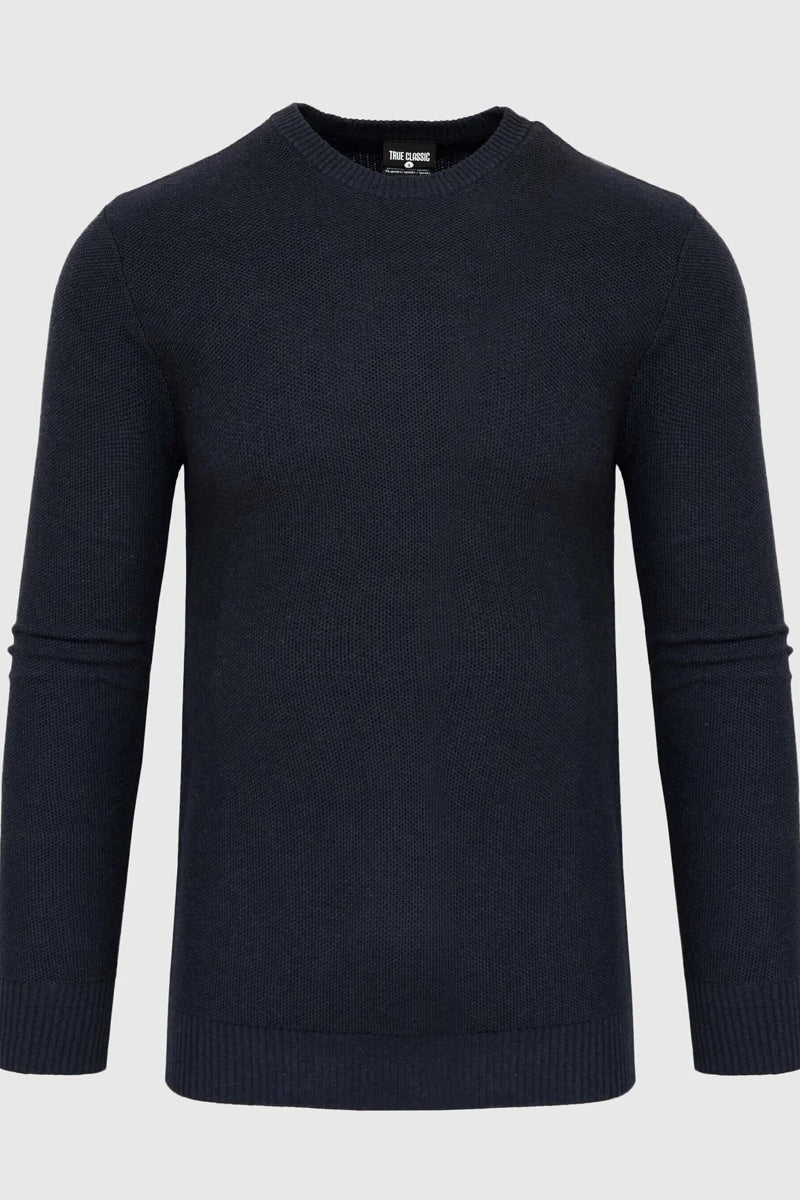 Faire,True Classic, True Classic Heather Navy Pique Crew Sweater, Blue, Small-36-TagS