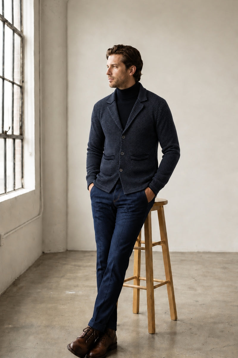 Wholesale,Luchiano Visconti, Luchiano Visconti Navy Knit Textured Cardigan, Blue, Large-46-TagLExtra Large-48-TagXLExtra Extra Large-49-TagXXLMedium-44-TagM