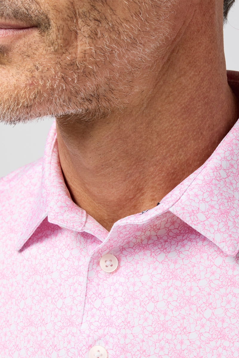 Wholesale,Mizzen + Main, Mizzen + Main Pink Azaleas Outline Print Performance Trim Fit Polo, Pink, Medium-42-TagM