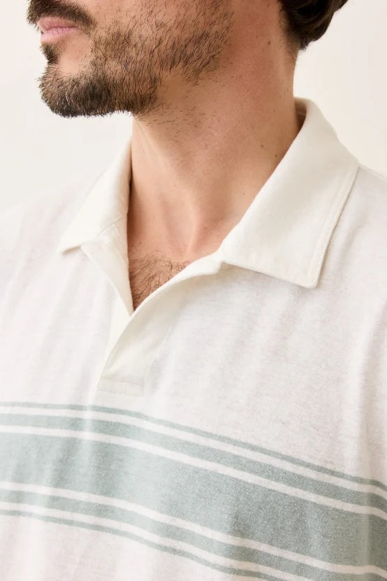 Wholesale,Marine Layer, Marine Layer White/Green Mist Stripe Hemp Blend Polo, White, Small-40-TagSMedium-43-TagMLarge-46-TagLExtra Large-48-TagXLExtra Extra Large-50-TagXXL