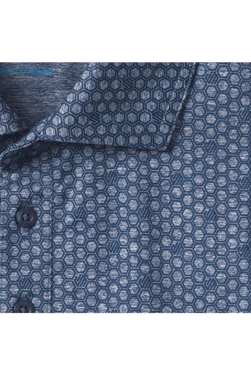 Wholesale,Johnston & Murphy, Johnston & Murphy Navy Geo XC4 Cool Degree Performance Polo, Blue, Small-40-TagSMedium-44-TagMLarge-46-TagLExtra Large-50-TagXLExtra Extra Large-50-TagXXL