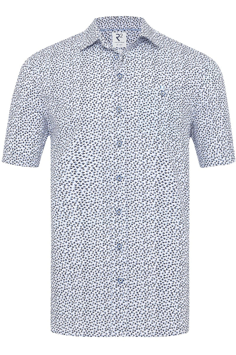 Direct From Brand,R2 Amsterdam, R2 Amsterdam Blue/White Sailboat Print Polpin Shirt, Blue, Large-46-Tag42