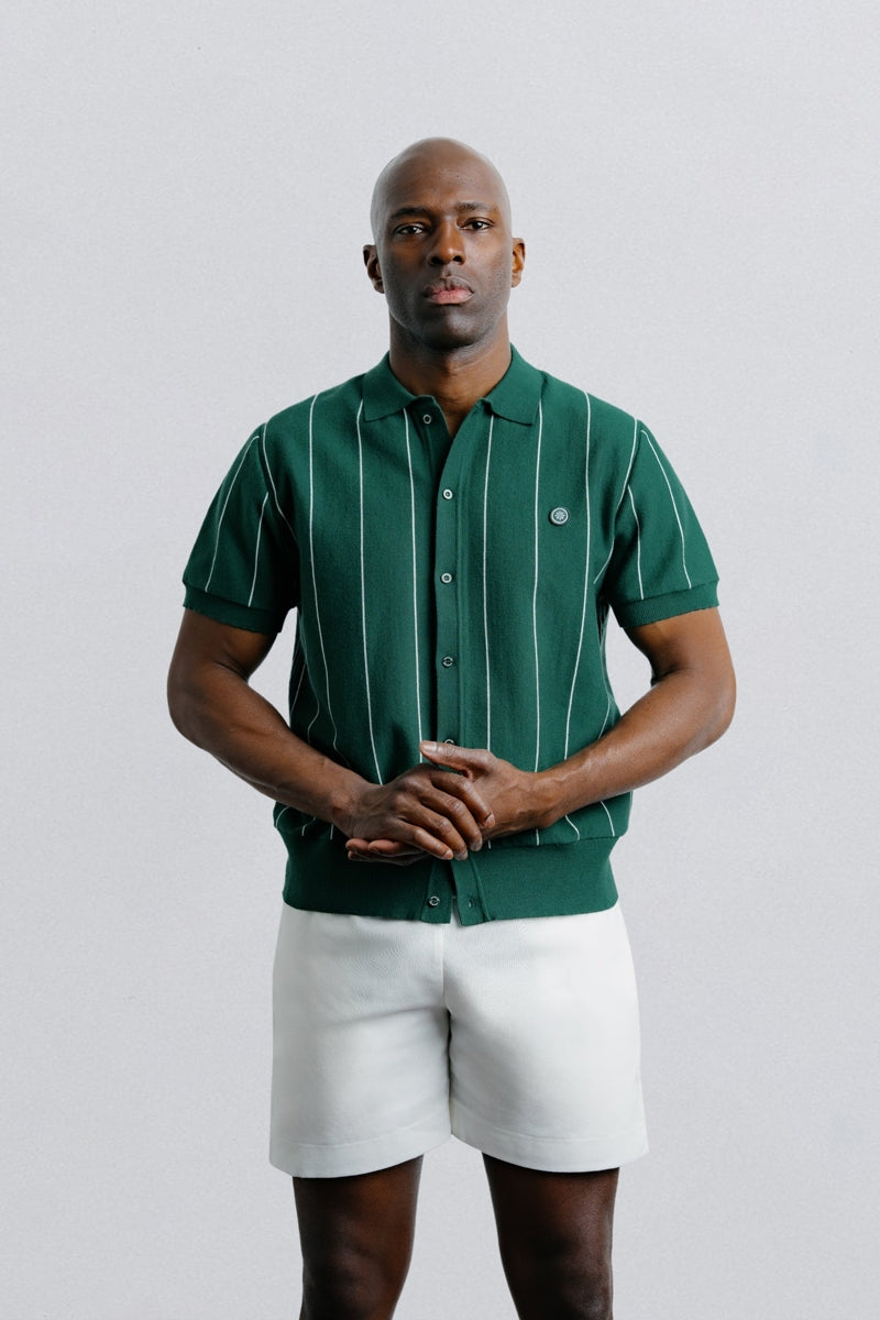Wholesale,Champlain, Champlain Green Vertical Stripe Knit Button Down Polo Shirt, Green, Extra Large-46-TagXL