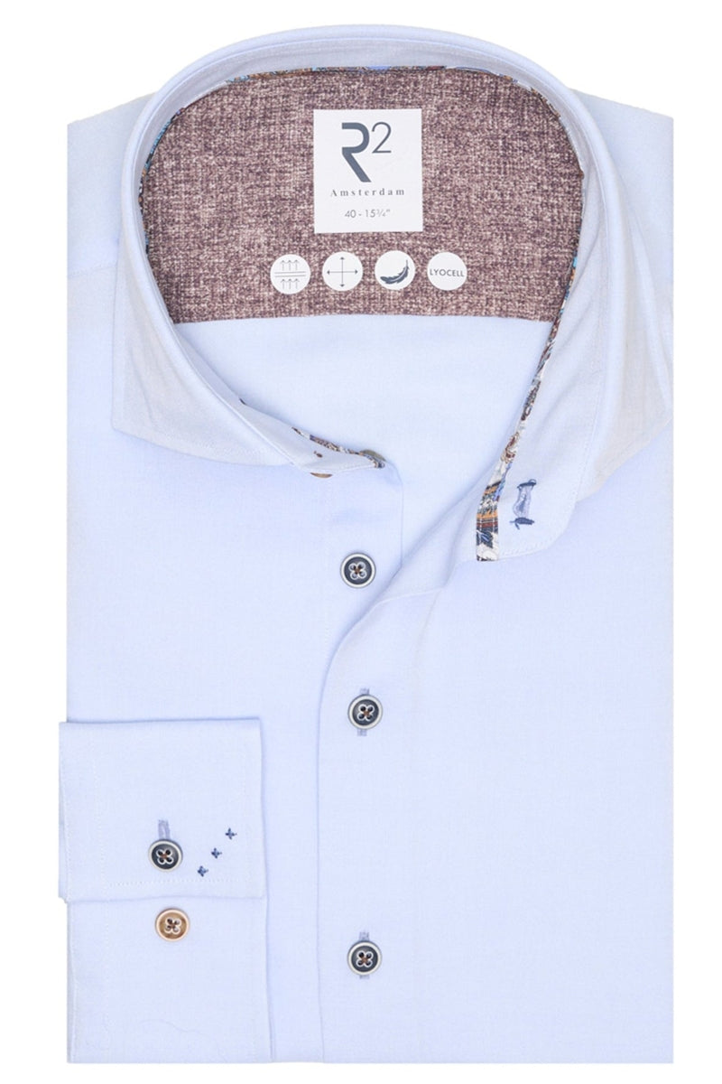 Direct From Brand,R2 Amsterdam, R2 Amsterdam Light Blue Tencel Shirt, Blue, Large-46-Tag42