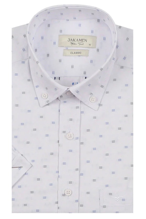 Wholesale,Jakamen, Jakamen White Dobby Weave Checkered Motif Shirt, White, Medium-44-TagM