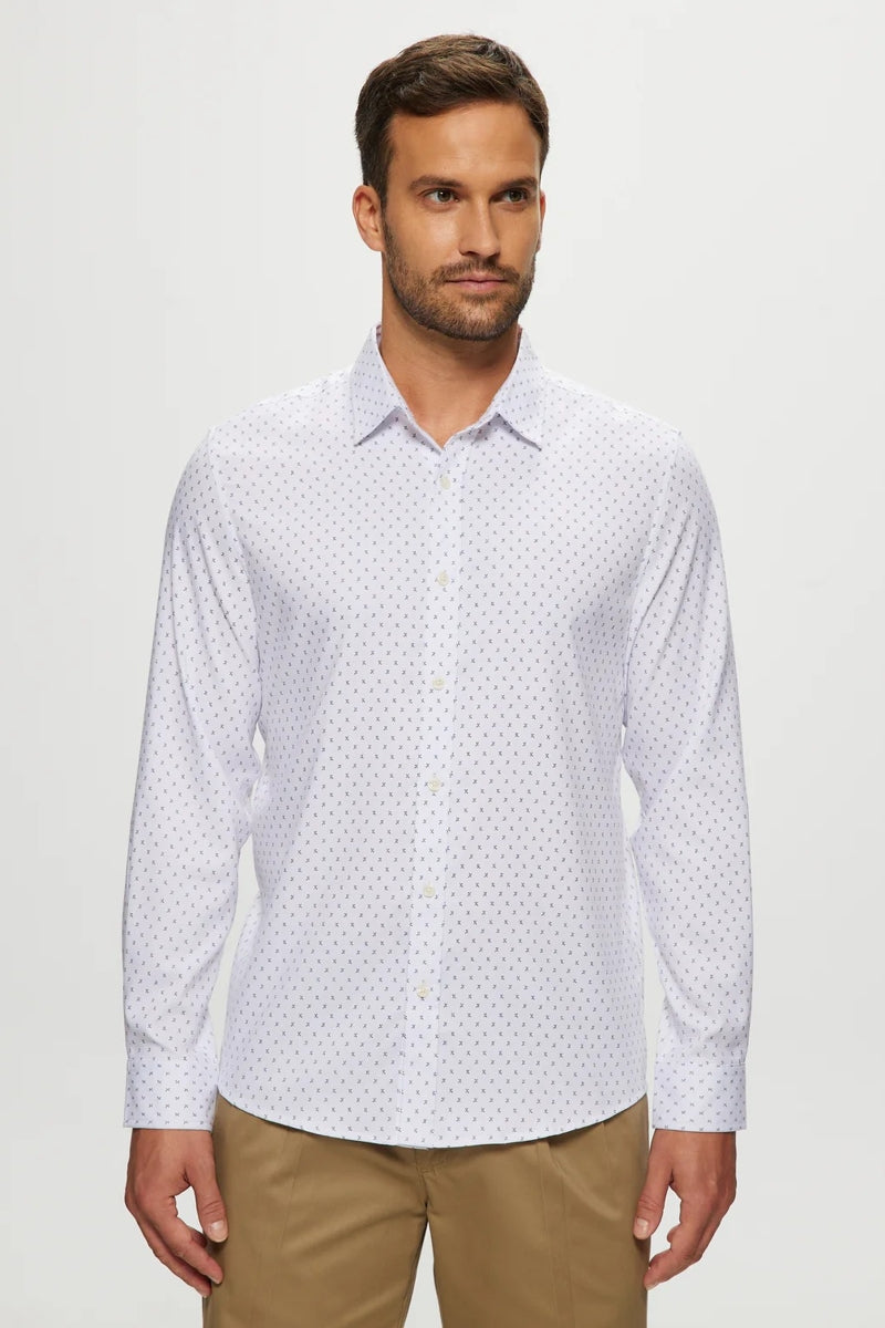 Faire,Julian & Mark, Julian & Mark White Ditsy Geo Print Stretch Shirt, White, Extra Large-48-TagXL