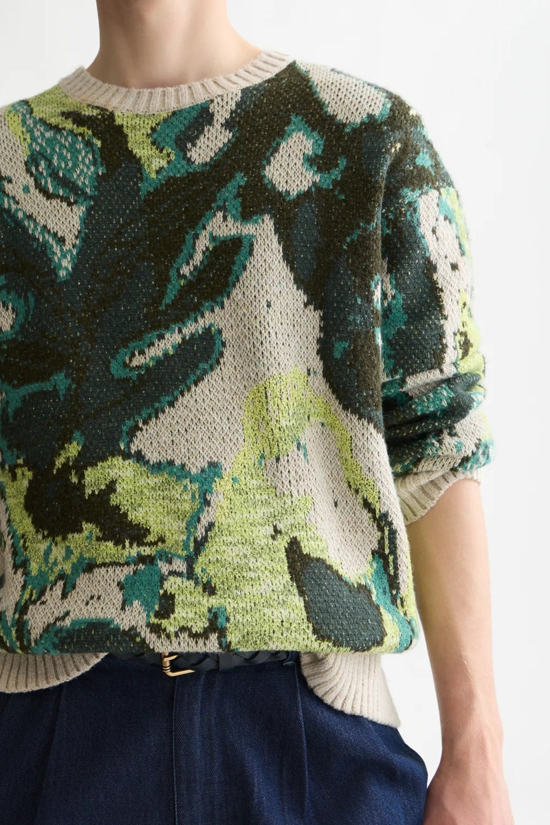 Wholesale,Scotch & Soda, Scotch & Soda Watercolor Multi Abstract Textured Sweater, Green, Extra Extra Large-54-TagXXL