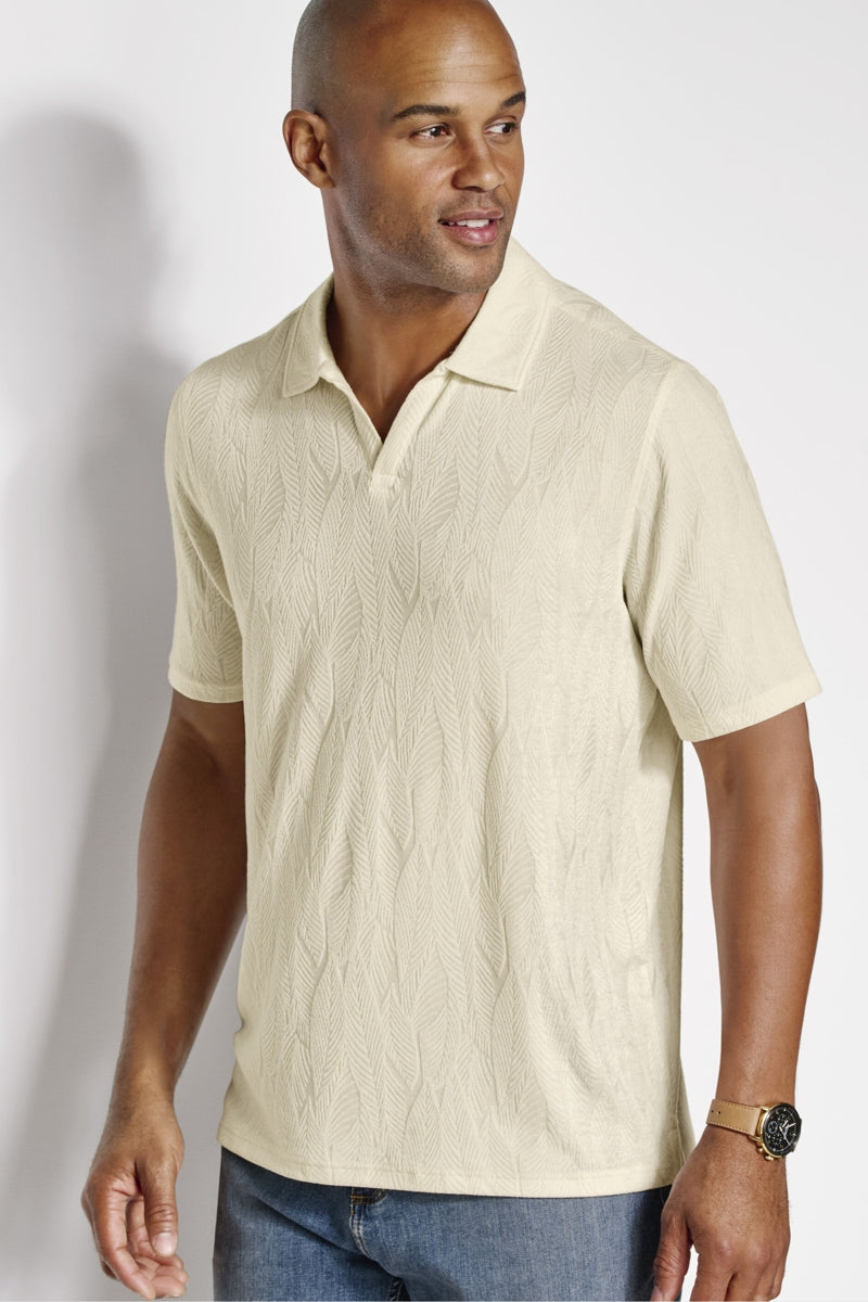 Wholesale,Johnston & Murphy, Johnston & Murphy Ivory Textured V-Neck Polo, Cream, Extra Large-51-TagXL