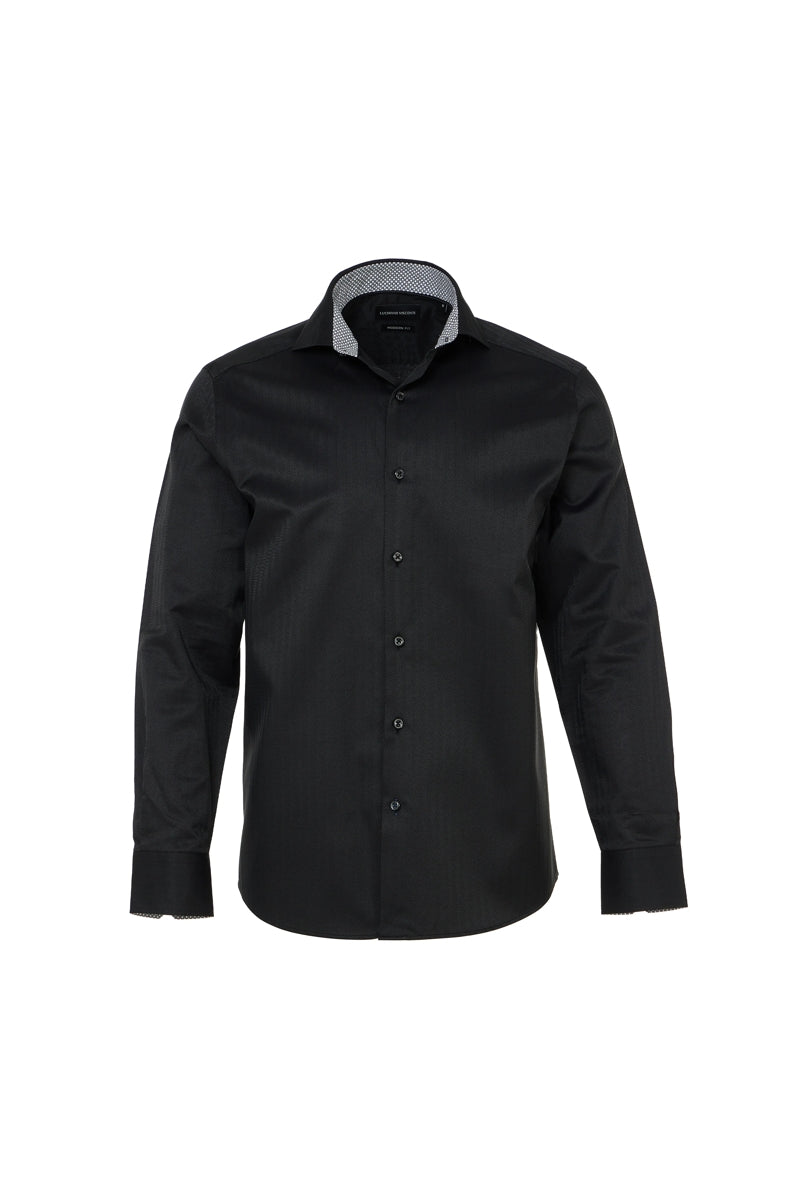 Wholesale,Luchiano Visconti, Luchiano Visconti Black Herringbone Shirt, Black, Small-42-TagSMedium-46-TagMLarge-48-TagLExtra Large-52-TagXLExtra Extra Large-54-TagXXL