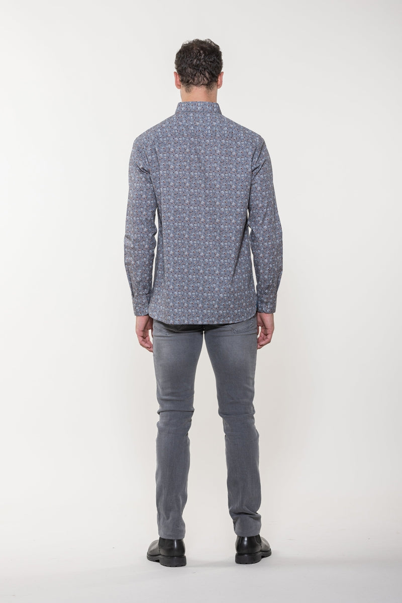 Luchiano Visconti Grey Multi Floral Printed Shirt