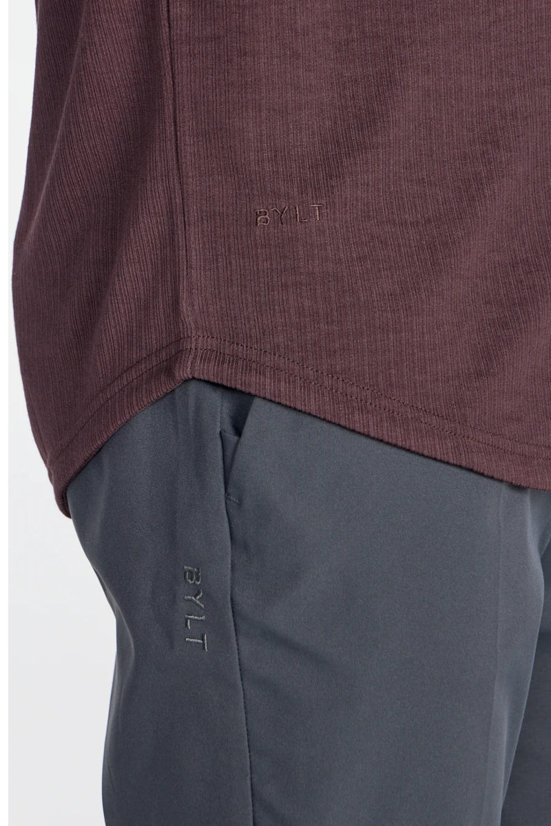 Wholesale,BYLT, BYLT Plum Ribbed Drop-cut Open V Polo, Brown, Extra Extra Large-51-TagXXL