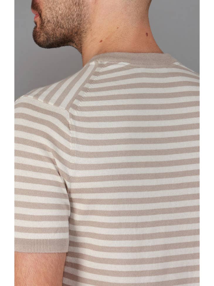Faire,Paul James, Paul James Tan Knit Cotton Breton Stripe T-Shirt, Tan, Medium-40-TagM