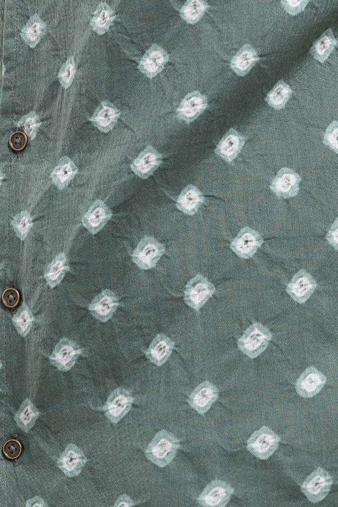 Faire,Pali, Pali Green Geo Cuban Collar Bandhani Shirt, Green, Medium-42-TagLSmall-40-TagMExtra Small-38-TagS