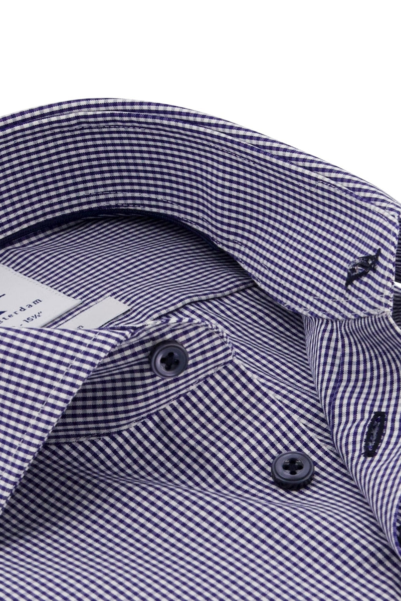 Direct From Brand,R2 Amsterdam, R2 Amsterdam Navy Check Non-iron Cotton Shirt, Blue, Medium-42-Tag39