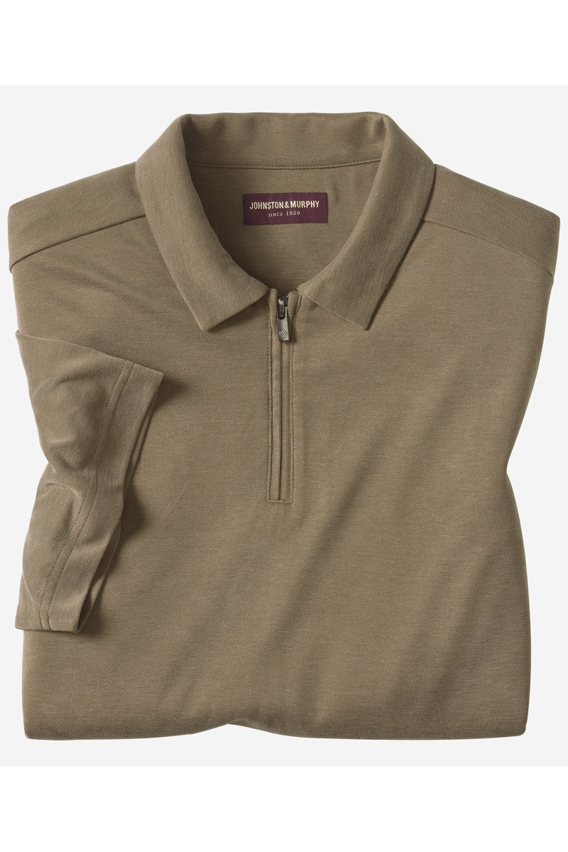 Wholesale,Johnston & Murphy, Johnston & Murphy Olive Vintage Birdseye Zip Polo, Green, Extra Extra Large-54-TagXXL
