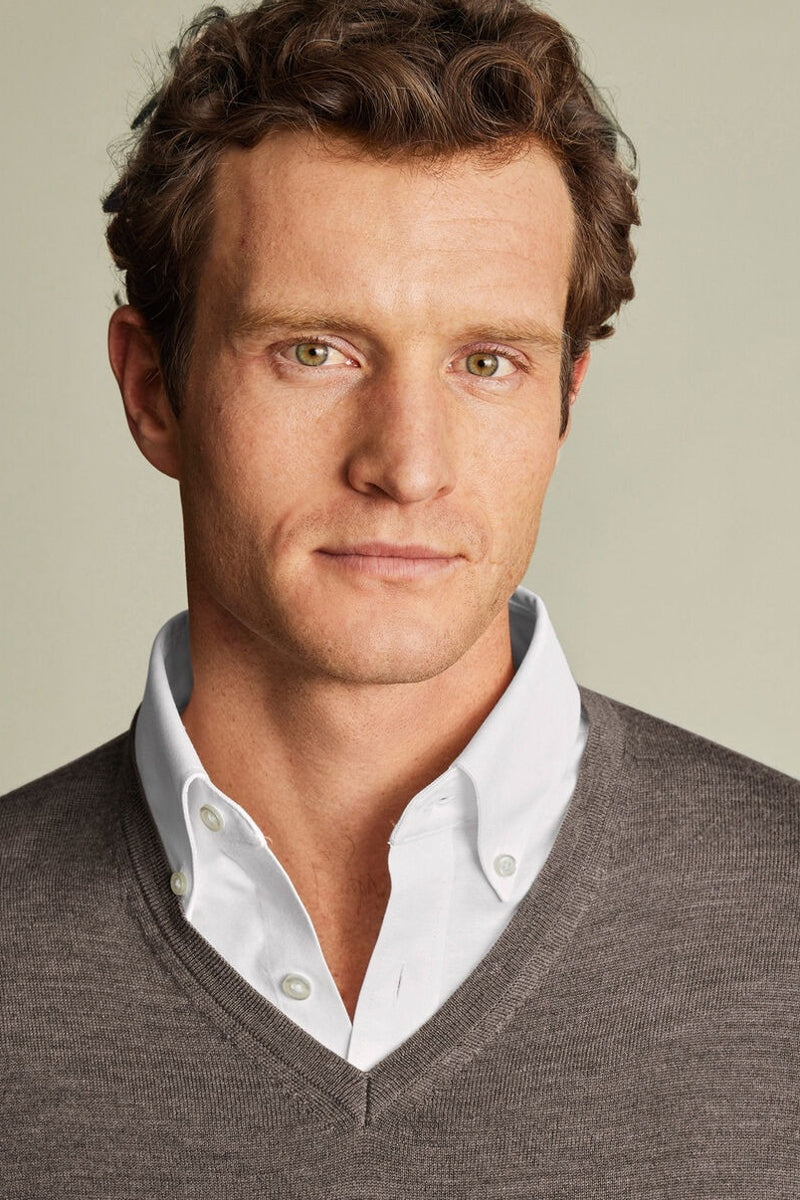 Wholesale,Charles Tyrwhitt, Charles Tyrwhitt Mocha Pure Merino Wool V-Neck Sweater, Brown, Small-39-TagSMedium-42-TagMLarge-45-TagLExtra Large-48-TagXLExtra Extra Large-51-TagXXL