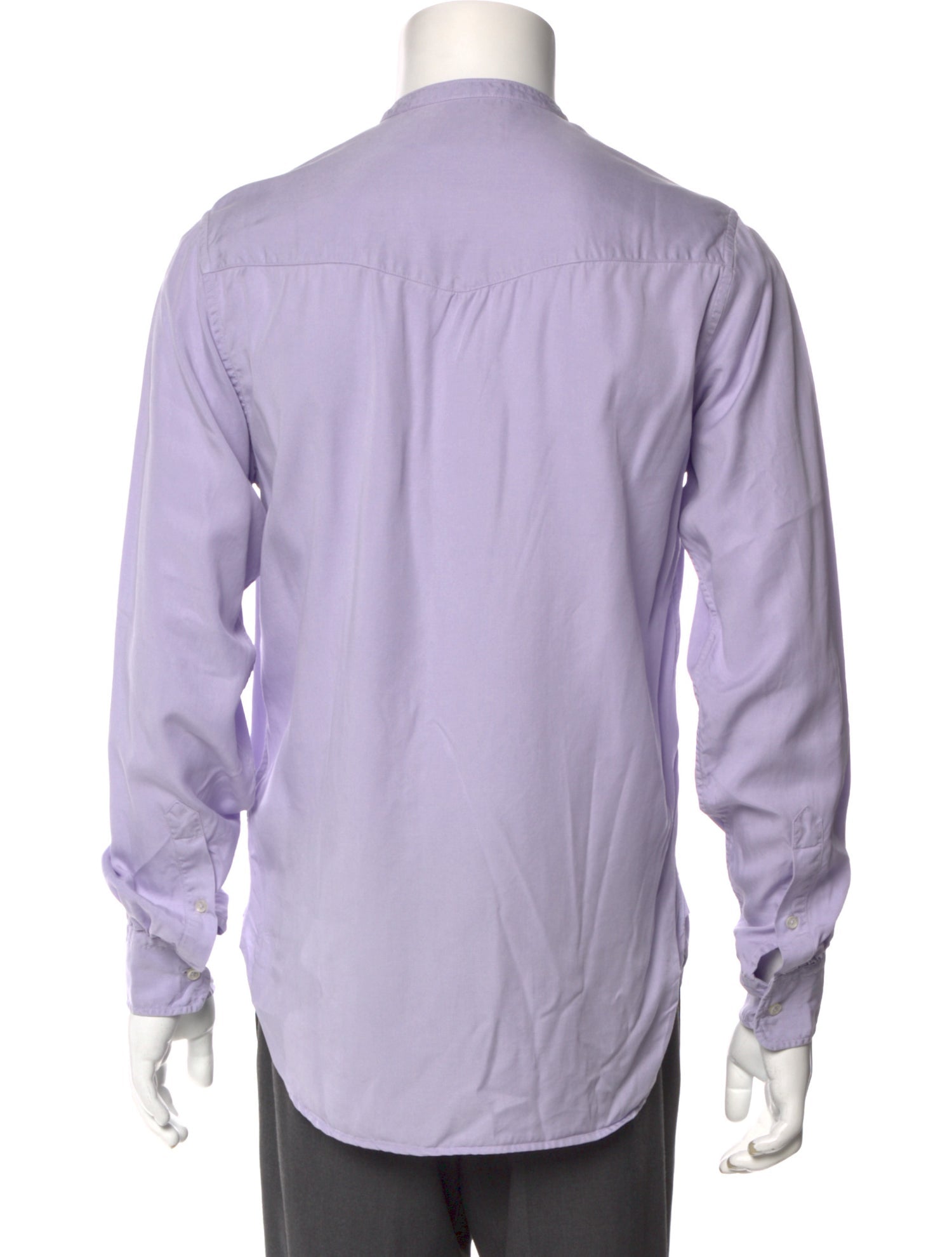 RealReal,Officine Generale, Officine Generale Purple Mandarin Collar Long Sleeve Shirt, Purple, Small-38-TagS