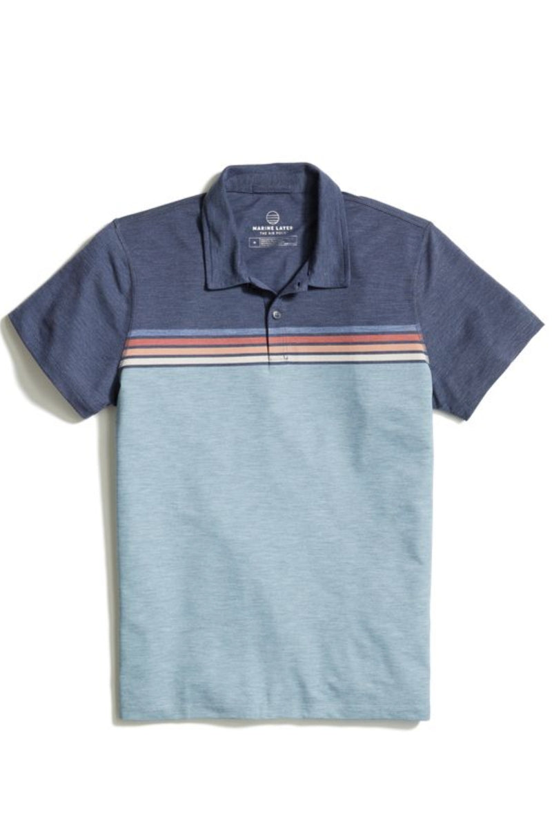 Wholesale,Marine Layer, Marine Layer Navy/Slate Colorblock Air Polo, Blue, Large-43-TagL
